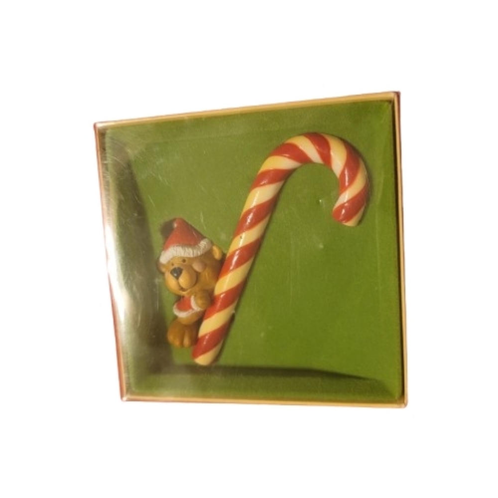 1979 A CHRISTMAS TREAT TEDDY BEAR CANDY CANE HALLMARK CHRISTMAS ORNAMENT